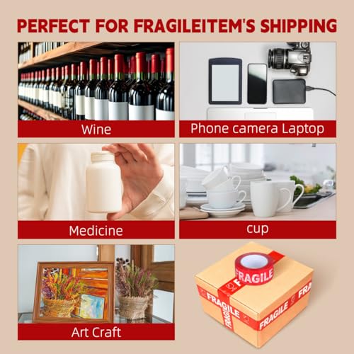 Ciieeo Fragile Packing Tape Fragile Warning Tape Stickers Seal Stickers Sealing Fragile Labels Packaging Heavy Duty Packing Care for Small Business Moving Box 1 Roll 100M