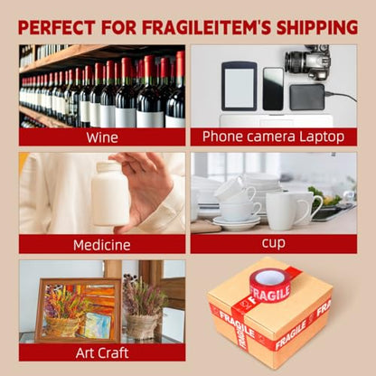 Ciieeo Fragile Packing Tape Fragile Warning Tape Stickers Seal Stickers Sealing Fragile Labels Packaging Heavy Duty Packing Care for Small Business Moving Box 1 Roll 100M