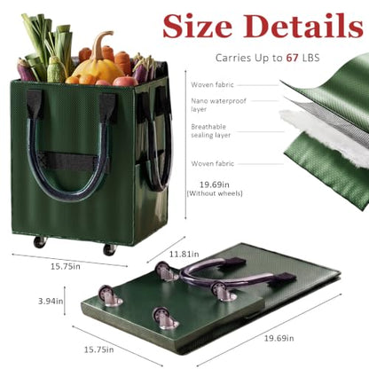 Reusable Grocery Bag on Wheel, Foldable Shopping Cart with Wheels, Can Carry up to 67 Pounds, Suitable for Groceries, Laundry, Camping and Moving. (Green -Small) - color: Green -Small