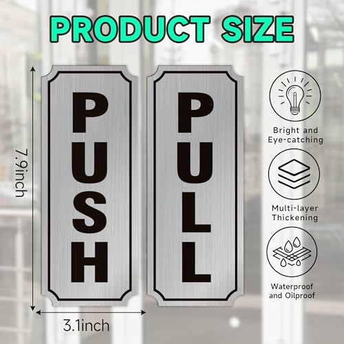 2PCS 2PCS Push Pull Door Stickers Sign, Self-Adhesive Durable Waterproof Brushed Silver Vinyl Push-And-Pull Sign Decals for Home, Business, Stores, Cafes, Shops Glass Doors & Handles 7.8''x3.1'' - color: Push Pull 061S
