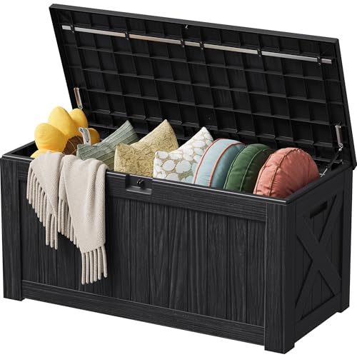 Devoko 125 Gallon Outdoor Storage Box, Waterproof Resin Deck Box - color: Black, size: 125 Gallon