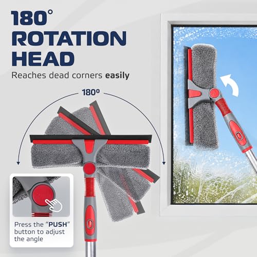 DSV Standard 2-in-1 Window Cleaning Squeegee Kit with 60’’ Extension Pole, Rotatable Bendable Head, Microfiber & Chenille Pads, Window Cleaner Tool for Indoor/Outdoor, High Windows, Shower and Car - size: 60 inches