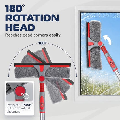 DSV Standard 2-in-1 Window Cleaning Squeegee Kit with 60’’ Extension Pole, Rotatable Bendable Head, Microfiber & Chenille Pads, Window Cleaner Tool for Indoor/Outdoor, High Windows, Shower and Car - size: 60 inches