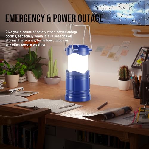 Lichamp LED Camping Lantern, 4 Pack Battery Powered Flashlight for Power Outages, Portable Collapsible Hanging Light Essential for Home, Outdoor, Emergency Lamp Survival Kit Gear for Hurricane, Blue - color: Blue