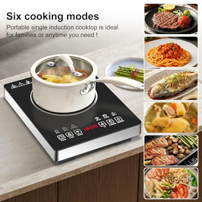 Single Burner Induction Cooktop,Hot Plate with 6 Cooking Modes, portable cooktop with LCD touch control,9 Levels &3H Timer,1800W 110V Portable induction Cooktop - size: single burner induction cooktop