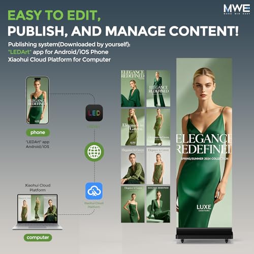 MWE P1.86 Tri-Fold LED Poster Screen with Flight Case, 90" Dual-Sided LED Digital Signage Display with Publishing System, Foldable Advertising Display Kiosk Video Wall for Events, WiFi/USB/HDMI - size: 90"-Tri-fold