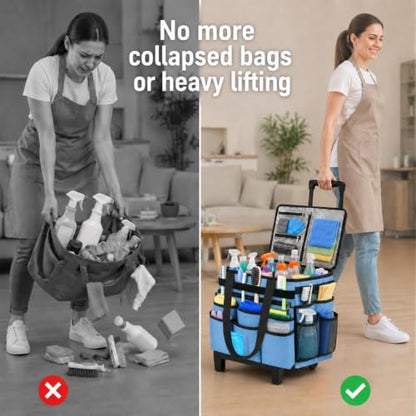 Large Rolling Cleaning Caddy Bag with Telescoping Cart, Blue - color: Blue