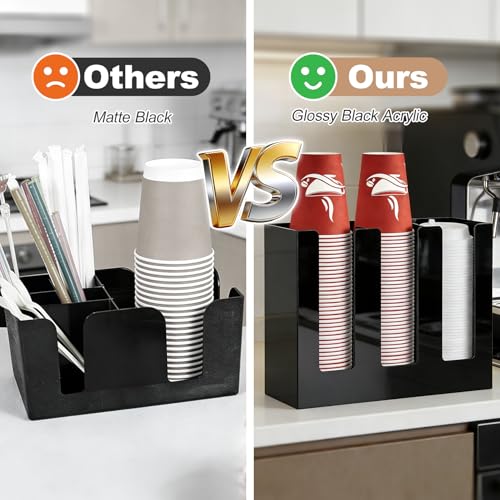 Coffee Cup Holder, Cup and Lid Organizer fits 5 to 16 oz Disposable Cups - color: Black, size: 3 Compartment