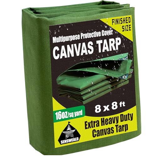 16oz Large Heavy Duty Canvas Tarp 8x8 Feet Water-Resistant - color: 28mil-green, size: 8x8 Feet-Finished size
