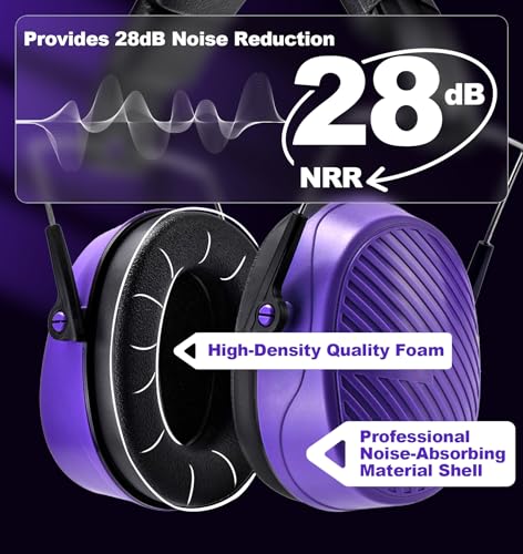 PROHEAR 038 Ear Protection Safety Earmuffs for Mowing, 28dB Noise Reduction Passive Hearing Protector, Compact Foldable Headset for Shooting Construction Power Tools, Purple - color: Purple