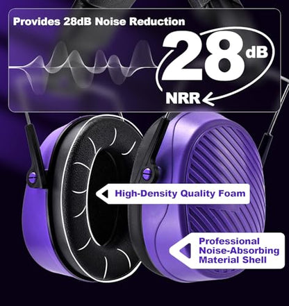 PROHEAR 038 Ear Protection Safety Earmuffs for Mowing, 28dB Noise Reduction Passive Hearing Protector, Compact Foldable Headset for Shooting Construction Power Tools, Purple - color: Purple