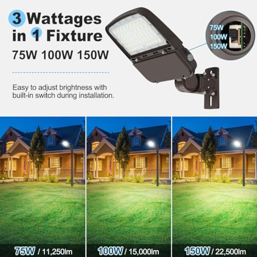 150W LED Parking Lot Light with Dusk to Dawn, 150W/100W/75W 22500LM - size: 150W
