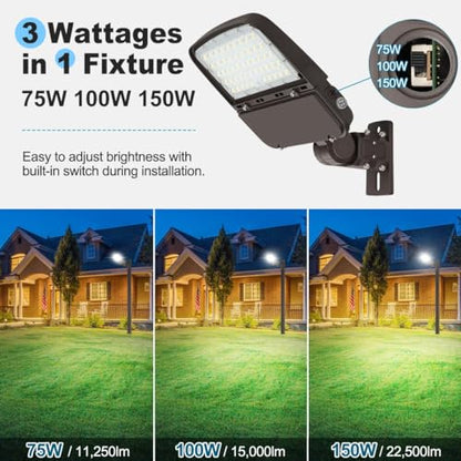 150W LED Parking Lot Light with Dusk to Dawn, 150W/100W/75W 22500LM - size: 150W