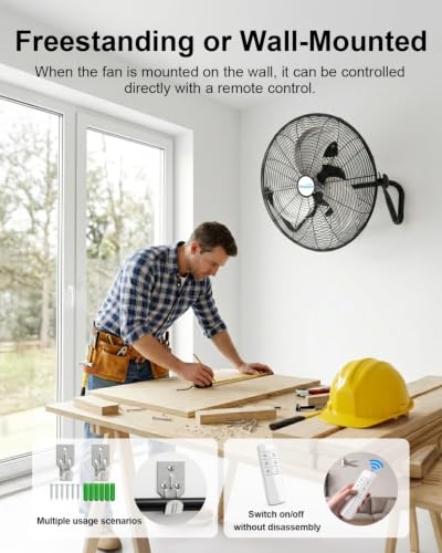 18" Industrial Floor Fan with Remote, High Velocity Heavy Duty Fan, 4200 CFM, 1-2-4 Hour Timer, 3 Speeds, 360° Tilt, Wall-Mounting System Included, for Home, Gym, Office, Garage - size: 18 Inch (1-Pack)