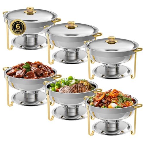 IMACONE Chafing Dishes for Buffet, 6 Pack, 5QT, Gold Frame - color: Gold