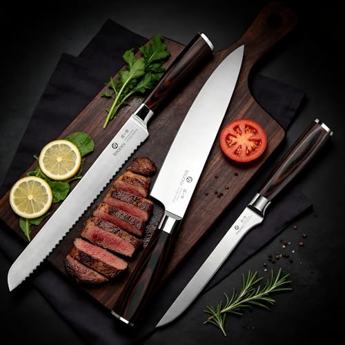 imarku 3 Piece Knife Set, Japanese High Carbon Stainless Steel Chef Knife - color: Pakkawood Brown