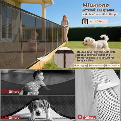 Miumoon 120 inch Reinforced Retractable Baby Gates 34 inch Tall - color: Black, size: 34" Tall x 120" Wide