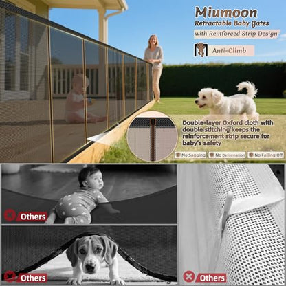 Miumoon 150 inch Reinforced Retractable Baby Gates 34 inch Tall - color: Black, size: 34" Tall x 150" Wide