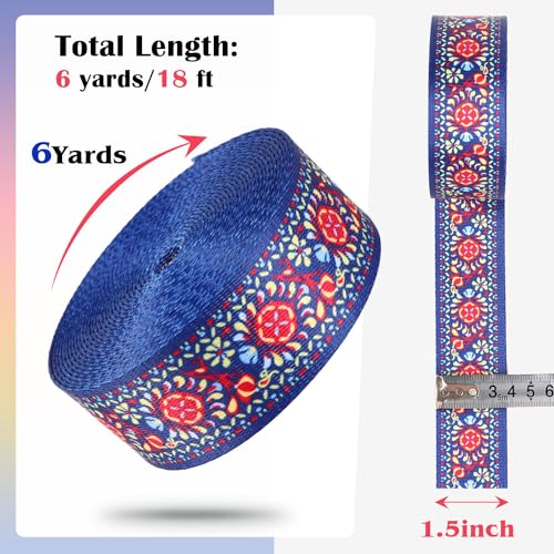 1.5 Inch Nylon Webbing, 1 1/2 Inch Webbing for Bag Straps 6 Yards - color: Small Flower Blue-6 Yards