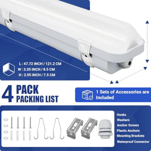 4FT LED Vapor Tight Light 60W/50W/40W,4000K/5000K/6000K CCT,4Pack - size: 4FT (4-Pack)