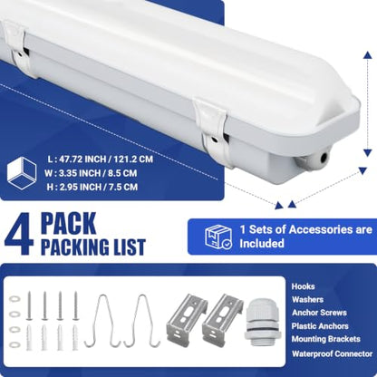 4FT LED Vapor Tight Light 60W/50W/40W,4000K/5000K/6000K CCT,4Pack - size: 4FT (4-Pack)