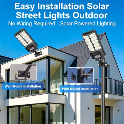 Solar Street Lights Outdoor Waterproof 6500W Solar Flood Lights Dusk to Down with Motion Sensor for Parking Lot, Outdoor Street Light Solar Powered 7000K for Yard Patio and Walkway - size: L-2PCs