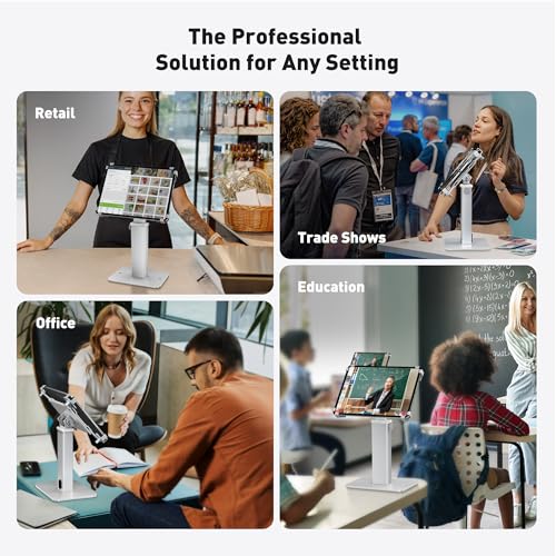 AboveTEK Anti-Theft iPad Kiosk Stand, 360 Rotation & Adj. Height 8.3"–13.4", Heavy-Duty Steel & Aluminum, Fits 9.7"-13" Tablets, Security Retail POS Tablet Stand for Business & Commercial Use (Silver) - color: Silver