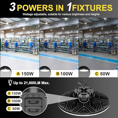 150W UFO LED High Bay Light 3CCT 22500LM Dimmable Shop Lights UL Listed