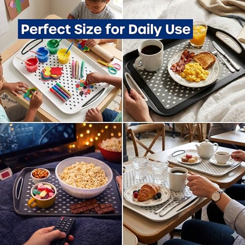 Food Trays for Eating on Couch - 2 Pack - Non Slip Dinner Trays for Eating Set of 2 Non Slip Serving Tray and Food Tray with Handles (Black) - color: Black - 2 Pack