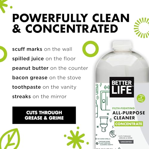 Better Life All Purpose Cleaner Concentrate- Multipurpose Home and Kitchen Cleaner for Glass, Countertops, Appliances, Upholstery & More - 32oz Unscented Concentrate - size: 32 Fl Oz (Pack of 1)