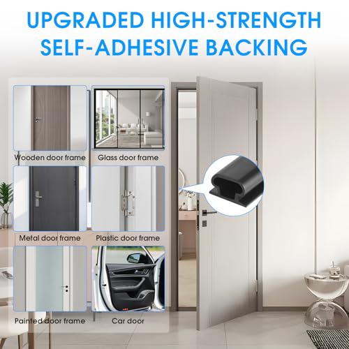 Weather Stripping Door Seal Strip, D-Shaped Self-Adhesive, Soundproof Blocks Cold Drafts & Dust, Black TPE 20Ft (3/8" W × 1/4" T) for Door Frames & Windows