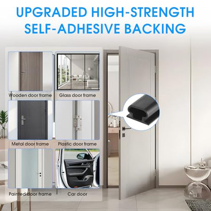 Weather Stripping Door Seal Strip, D-Shaped Self-Adhesive, Soundproof Blocks Cold Drafts & Dust, Black TPE 20Ft (3/8" W × 1/4" T) for Door Frames & Windows