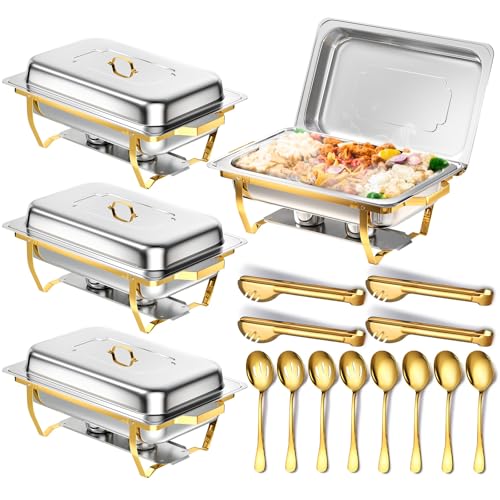 Chafing Dishes for Buffet, 8 Qt Food Warmers 4 Pack 4 Pans Half Gold - color: Half-Gold