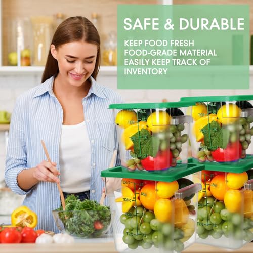 Lallisa 4 Pcs 8qt & 4qt Clear Food Storage Containers with Lids Handles and Scales, Stackable Plastic Square Food Storage Containers for Dough Proofing Baking Kitchen Restaurant(Green) - color: Green