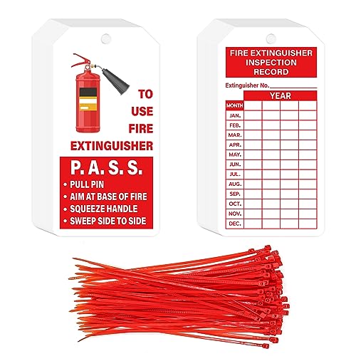 160 Sets Fire Extinguisher Tags with Adjustable Wire Ties 4.2x2.1 in - color: Red