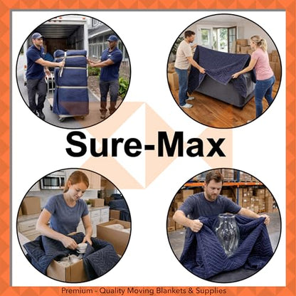 Sure-Max 12 Moving & Packing Blankets - Pro Economy - 80" x 72" (35 lb/dz weight) - Quilted Shipping Furniture Pads Navy Blue and Black