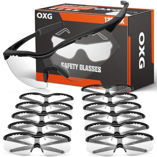 OXG 12 Pack Safety Glasses, ANSI Z87.1 Protective Eyewear for Men Women - color: Clear