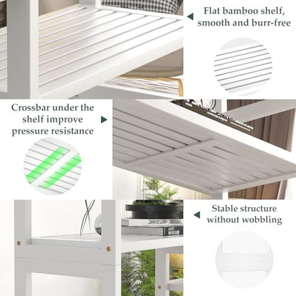 Homykic 72.5” Tall Bamboo Bookshelf White, 6-Tier Double Wide Open Bookcase - color: White, size: Double Wide