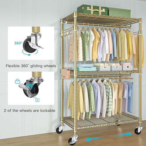 FUTASSI P1 Rolling Clothes Rack, Metal Garment Closet Organizer with Wheels - color: Gold, size: P1