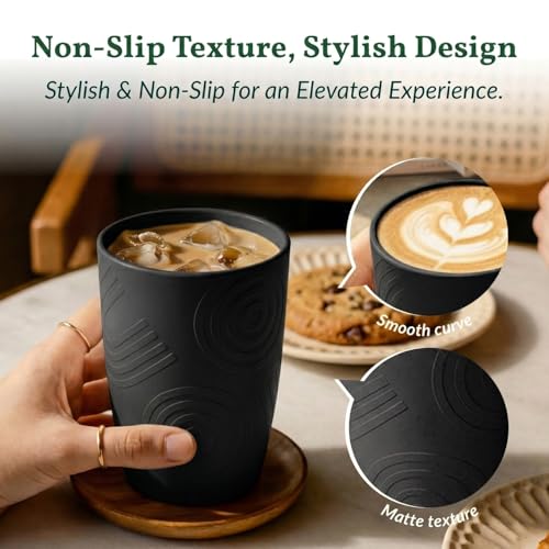 Homienly Wheat Straw Drinkware 12oz Unbreakable Drinking Glasses 6-Piece Stackable Kithen Cups Dishwasher and Microwave Safe Cups for Everyday Family Meals, Entertaining-Black - color: Black, size: 12 Ounces