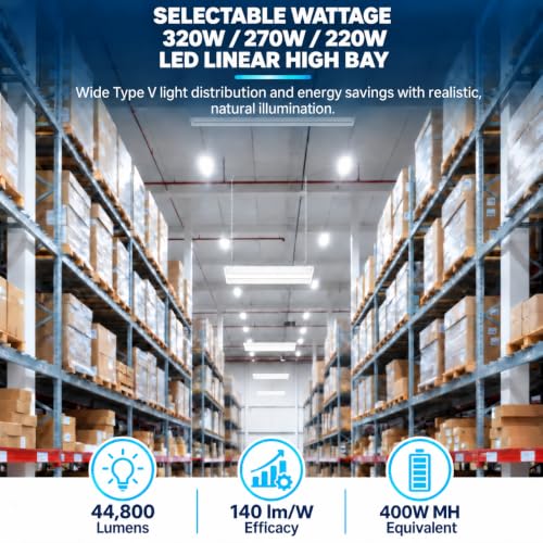 320W Linear LED High Bay Light with PIR Motion Sensor – 41300 Lumens, 5000K Daylight, 1000W Metal Halide Equivalent, UL Damp Rated, 120–277V, Suspended Mount, Warehouse & Industrial Lighting (1 Pack) - color: 1 Pack, size: 320W