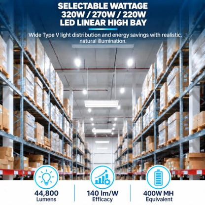 320W Linear LED High Bay Light with PIR Motion Sensor – 41300 Lumens, 5000K Daylight, 1000W Metal Halide Equivalent, UL Damp Rated, 120–277V, Suspended Mount, Warehouse & Industrial Lighting (10 Pack) - color: 10 Pack, size: 320W