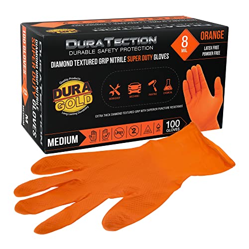 Dura-Gold Orange Diamond Textured Nitrile Disposable Gloves, 8 Mil, X-Large - size: X-Large