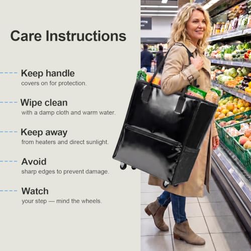 Reusable Grocery Bags on 4 Wheels, 18 Gallon Rolling Shopping Tote Bag - color: Black