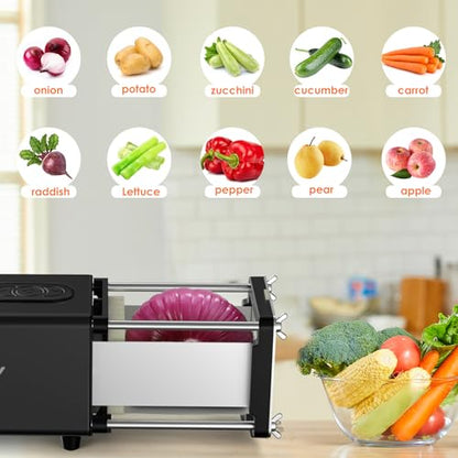 SIXRARI Electric French Fry Cutter, French Fries Cutter with 1/2 & 3/8 Inch Blade, Automatic Potato Cutter, Professional Commercial and Household Potato Slicer, Use for Cucumbers, Carrot, Apples - color: Black