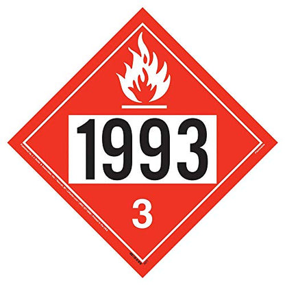 J. J. Keller 993 Placard Class 3 Flammable Liquid, 10.75" x 10.75", 10 Pack