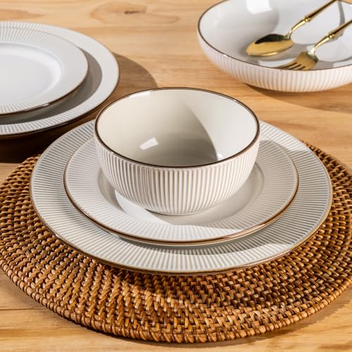 GBHOME Ceramic Dinnerware Sets of 4,16 pcs Plates and Bowls Sets Dishes - color: Off-White, size: Service for 4 (16 pcs)