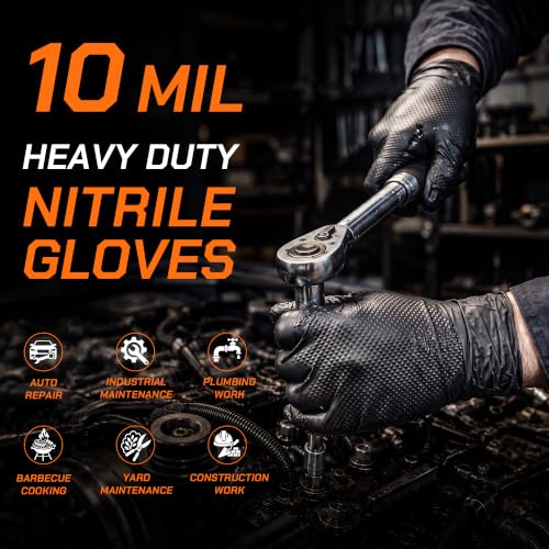 Nitrile Gloves HEAVY DUTY 10 Mil Rubber Black Mechanic Gloves Medium - size: Medium