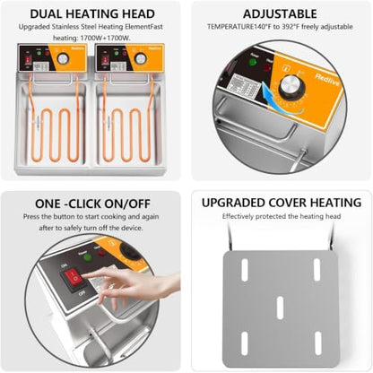 Electric Deep Fryer 20L/21QT Stainless Steel Large Capacity Commercial Fryer with Basket, 3400W 110V Countertop Deep Fryer for Home Kitchen and Restaurant Use withTemperature Control - size: R-82S