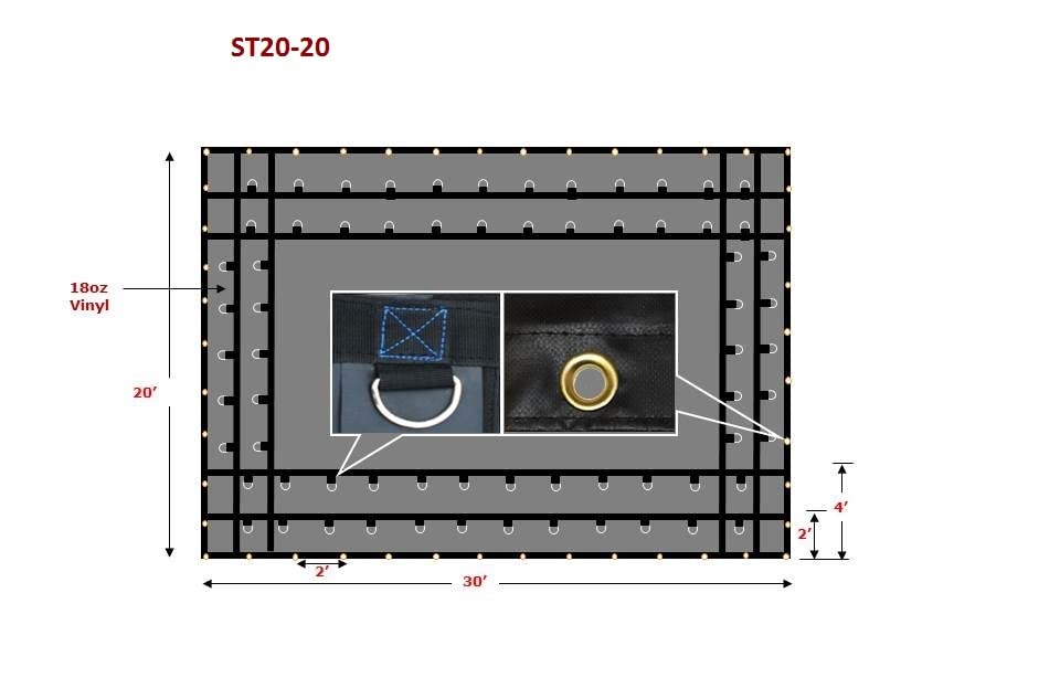 Mytee Products 20' x 20' Black Steel Tarp for Heavy Duty Truck Cargo - 18 Oz Vinly Flatbed Tarps with 6' Drop - Waterproof Tarp for Trailers to Protect Cargo from Wind, Rain, Snow and Sun - size: 20' x 20' (6' Drop)